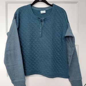 Columbia M Teal Quilted Pullover Henley Sweater